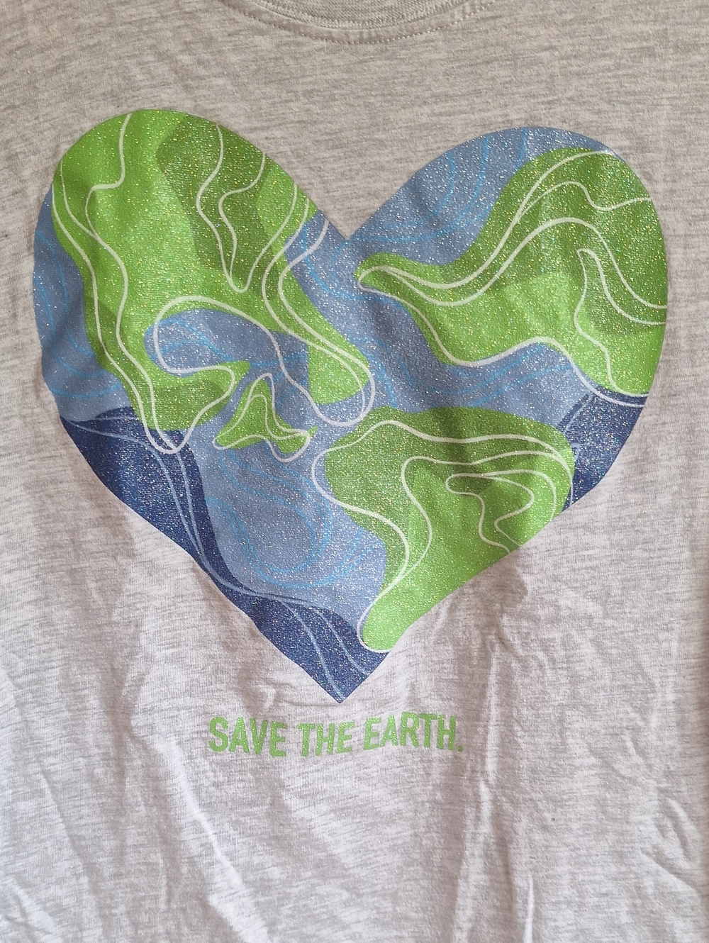 Save The Earth Heart Graphic Kids Tee - Green & Blue